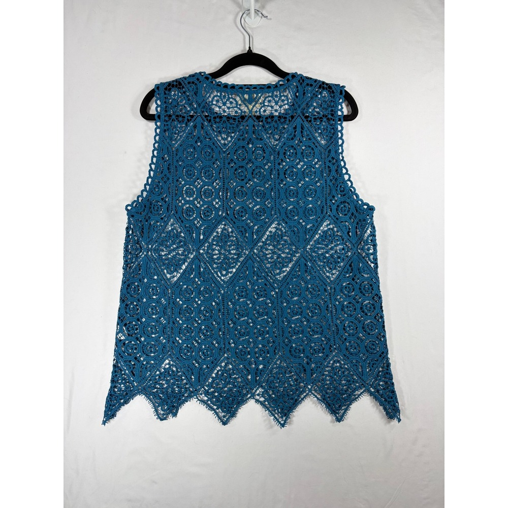 Deletta Crochet Lace Tank Top Womens Small Teal Blue Boho Sharkbite Hem